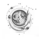 moon with moth  tattoo design idea