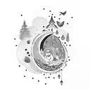 moon with moth  tattoo design idea