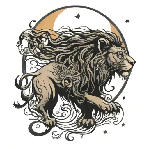 lion mystic moon hippie tattoo design idea