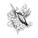 flowers mountain humming bird tattoo design idea