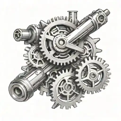 Create a mechanical engineering-inspired tattoo featuring gears and pistons tattoo design idea