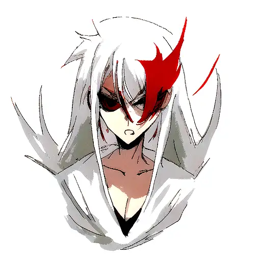Anime white hair red black eye tattoo design idea