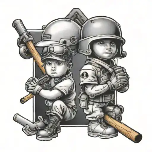 military and baseball kids tattoo design idea