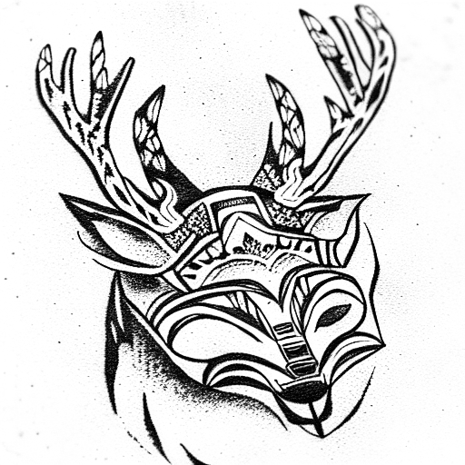 Mayan fox with antlers tattoo design idea