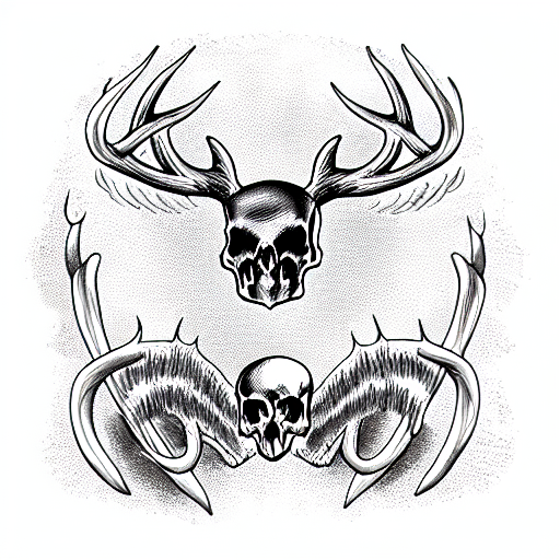 death with fox skull with antlers  tattoo design idea
