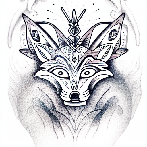Mayan fox with antlers tattoo design idea