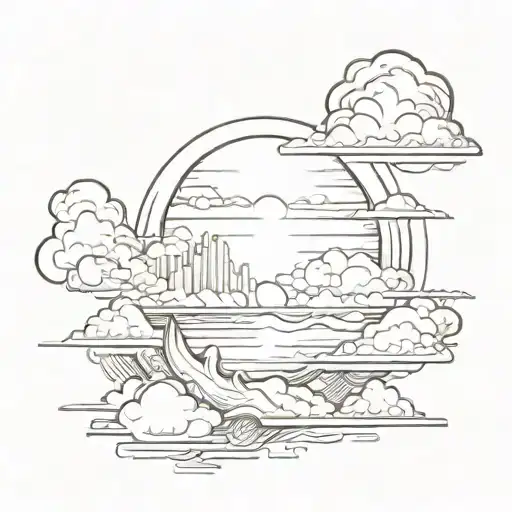 sunrise with clouds shaded tattoo design idea