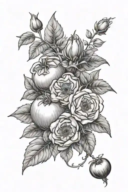 tomato flower bouquet tattoo design idea