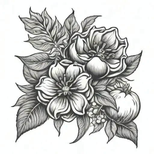 tomato flower bouquet tattoo design idea