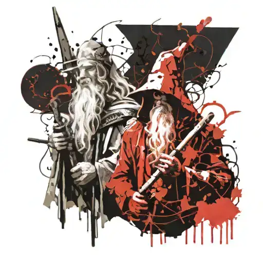Gandalf and witch king abstract tattoo design idea