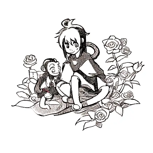 monkey and dragon and roses tattoo design idea