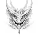  dragon mixed with taurus and roses tattoo design idea