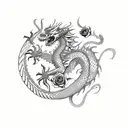  dragon mixed with taurus and roses tattoo design idea