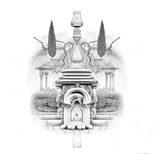 ancient architecture and wine vines tattoo design idea