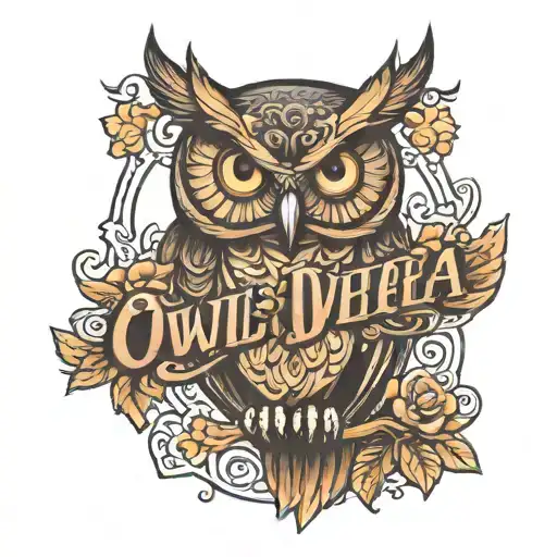 owl with the name SHEA inside it tattoo design idea