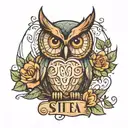 owl with the name SHEA inside it tattoo design idea