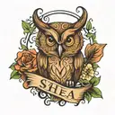 owl with the name SHEA inside it tattoo design idea