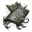 an open book growing a rose tattoo design idea