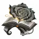an open book growing a rose tattoo design idea