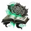 an open book growing a rose tattoo design idea
