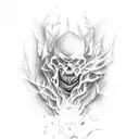 An open book with dark and twisted illustrations flowing out of its pages tattoo design idea