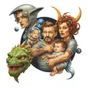 space and mom dad and son tattoo design idea