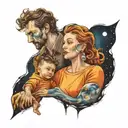 space and mom dad and son tattoo design idea