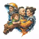 space and mom dad and son tattoo design idea