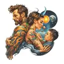 space and mom dad and son tattoo design idea