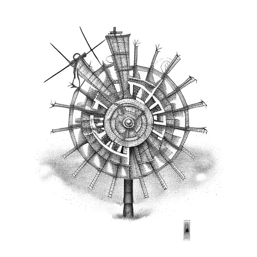 Don Quixote monster windmill  tattoo design idea
