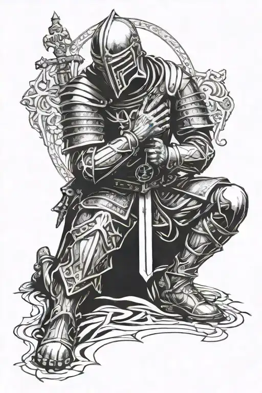 knights Templar kneeling praying tattoo design idea