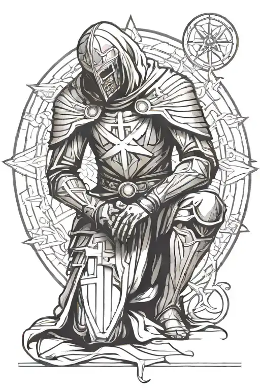 knights Templar kneeling praying tattoo design idea