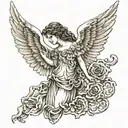 Here is a tattoo idea that meets your requirements: 1. **Angel on the left shoulder blade**: A majestic angel with outstretched wings. tattoo design idea