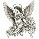 Here is a tattoo idea that meets your requirements: 1. **Angel on the left shoulder blade**: A majestic angel with outstretched wings. tattoo design idea
