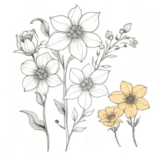 birth month flowers for January, March, May, July, October and December  tattoo design idea