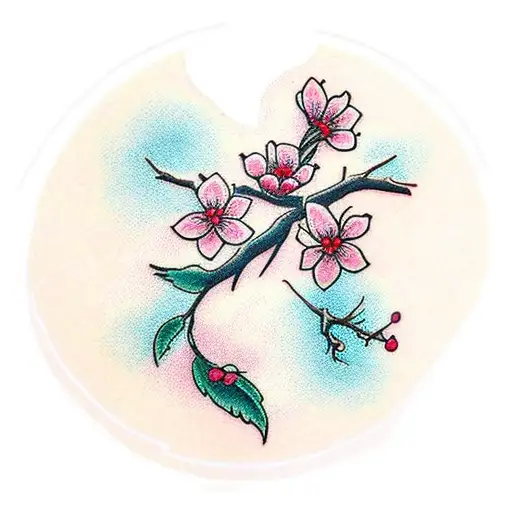 cherry blossoms wrap around a heart tattoo design idea
