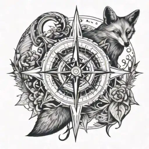 A compass rose design incorporating fox imagery, symbolizing the sailor's love for exploration and the client's favorite animal tattoo design idea