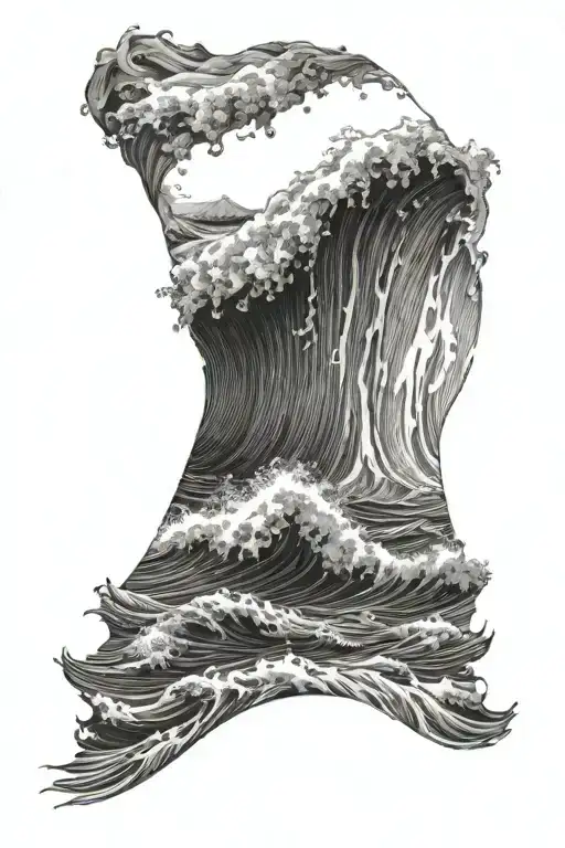 Sea wave with coast in background black and white tattoo design idea