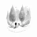 two children walking through forest tattoo design idea
