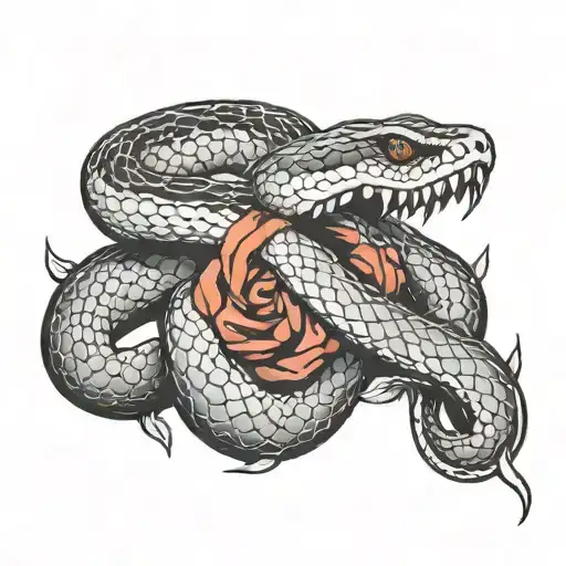 "trust no one" a snake biting hand  tattoo design idea