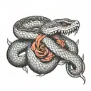 "trust no one" a snake biting hand  tattoo design idea