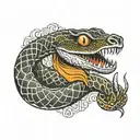 "trust no one" a snake biting hand  tattoo design idea