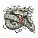 "trust no one" a snake biting hand  tattoo design idea