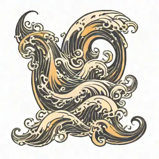 Design a tattoo-style logo featuring multiple flowing waves, arranged in a way that creates depth and movement. These wa tattoo design idea