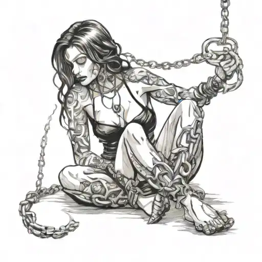 submissive slave woman chained up tattoo design idea