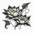 lotus flower with koi fish swimming around it simple outline  tattoo design idea