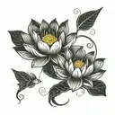 lotus flower with koi fish swimming around it simple outline  tattoo design idea