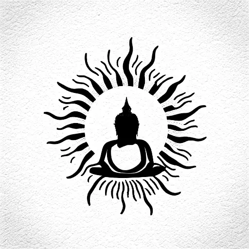 sun with budha tattoo design idea