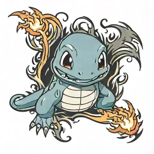 Charmander with flames around him tattoo design idea