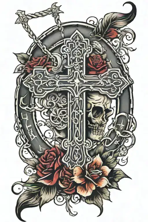 Roman 8:28 next to a cross tattoo design idea